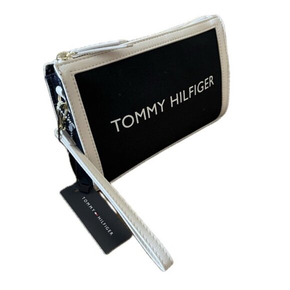 TOMMY HILFIGER WRISTLET CLUTCH BAG NAVY WHITE - Picture 1 of 7